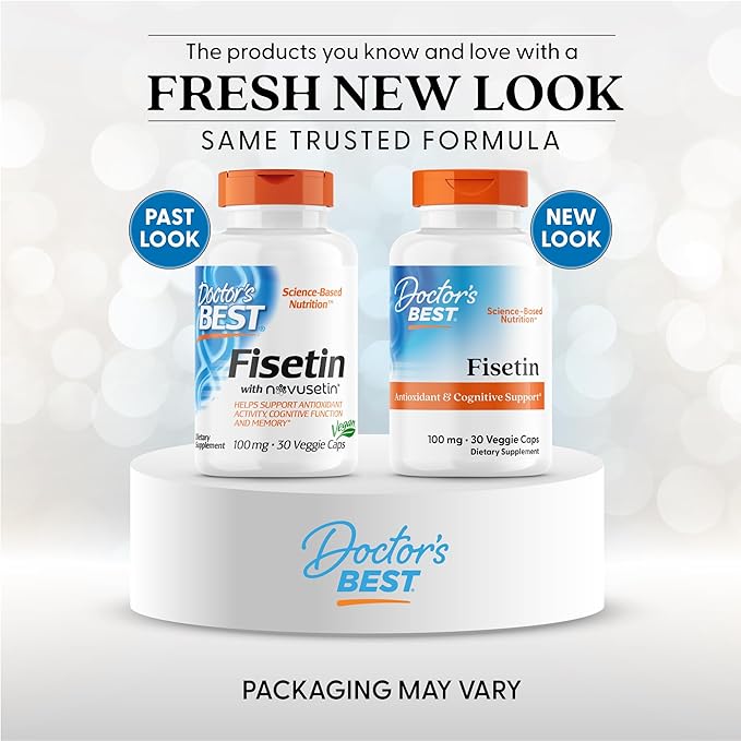 Doctor's Best Fisetin Supplement 100 mg for Men &amp Women - Brain Health &amp Antioxidant Support Fisetin Capsules (as Novusetin) 100mg per Serving Vegan Gluten Free Soy Free Non GMO - 30 Veg