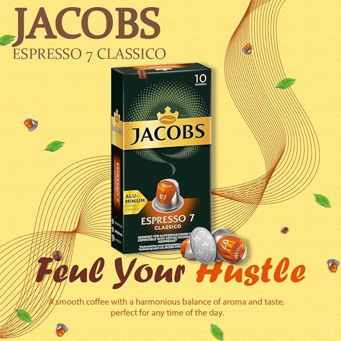 Jacobs Espresso 7 Classico 10x10 CAPSULES Coffee Capsules Compatible with (057 USD/1 CAP)