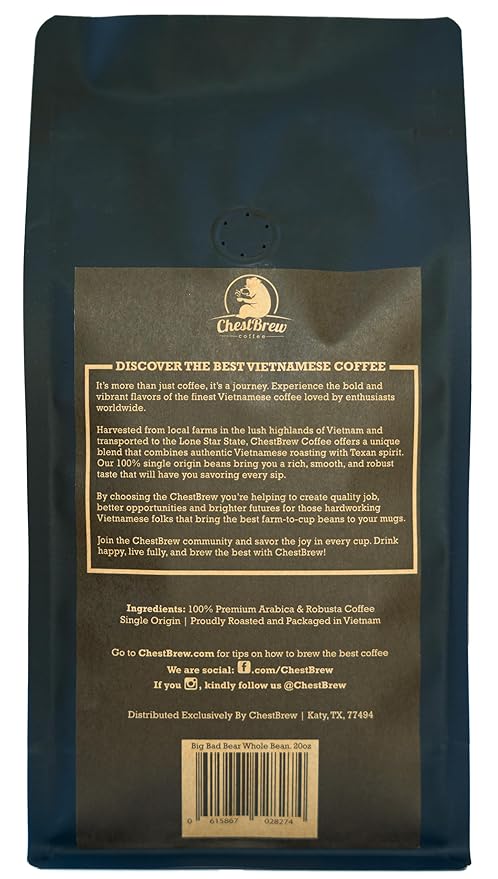 ChestBrew Big Bad Bear – X-Strong Bold Vietnamese Whole Bean Coffee 20 oz