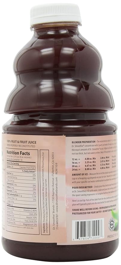 Dr. Smoothie 100% Crushed Fruit Smoothie Strawberry 46-Ounce Bottles (Pack of 2)