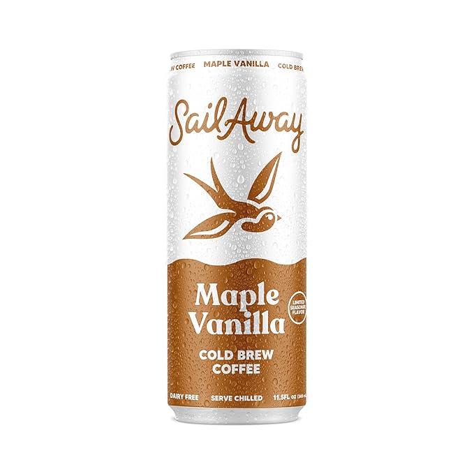 Sail Away Coffee Cold Bew Coffee Cans Maple Vanilla - Smooth Less Acidic Gluten-Free Dairy-Free 11.5 Ounce (Pack of 12)