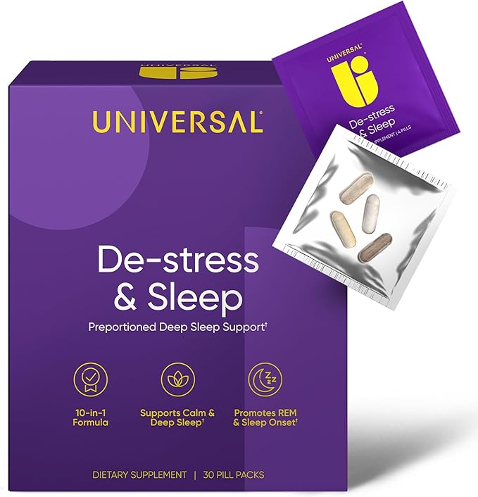 De-Stress &amp Sleep Supplement - 10-in-1 Natural Sleep Aid for Adults Daily Multivitamin with Magnesium Melatonin Ashwagandha L Theanine Valerian Root Sleeping Pills for Men and Women 30 Pack