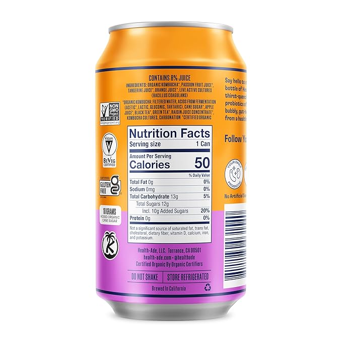Health-Ade Passion Fruit-Tangerine Kombucha Organic Drink 12-Pack (11.5 Fl Oz Cans) – Fermented Tea with Probiotics Non-GMO Vegan Gluten-Free