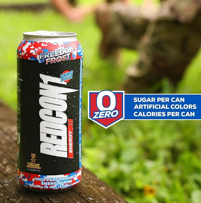 REDCON1 Energy High Performance Drink Freedom Frost - Zero Sugar Energy Drink with Alpha GPC Nootropic - 200mg Natural Caffeine from Green Coffee Beans - Vitamin B6 B12 &amp B5 to Boost Mood (12 ct