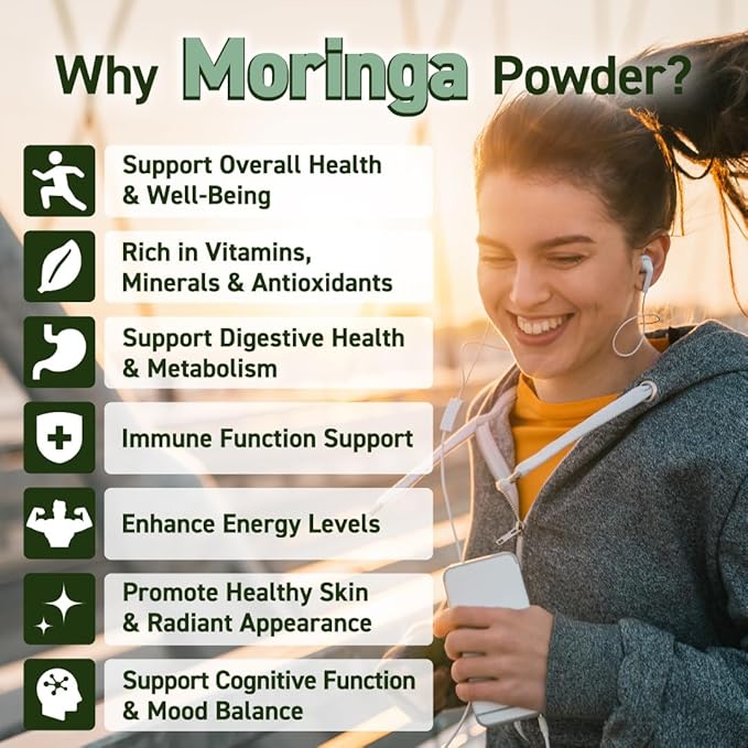 Organic Moringa Powder 100% Raw &amp Natural Non-GMO Superfood 30-Day Supply Made in Japan Rich in Antioxidants Vitamins &amp Amino Acids Vegan &amp Gluten-Free Great for Smoothies &amp Te