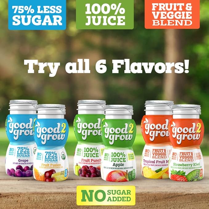 good2grow Organic Grape Flavored Juice for Kids - Grape Juice Bottles Bulk 24 Pack Reusable Bottle No Sugar Added - 6 fl oz Pack of 24 (Spill Proof Tops Not Included)