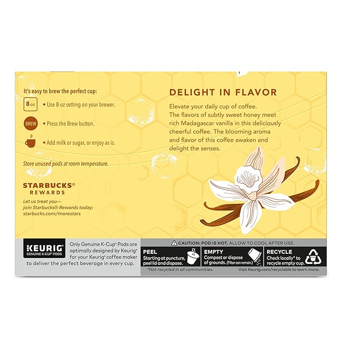 Starbucks Flavored K-Cup Coffee Pods Honey &amp Madagascar Vanilla for Keurig Brewers Limited Edition 6 boxes (60 pods total)