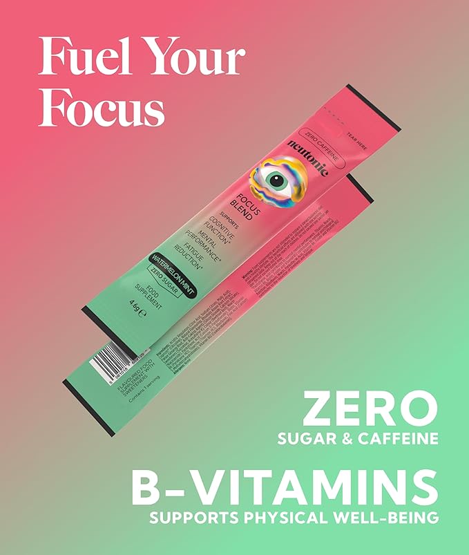 Neutonic Nootropic Focus Blend Powder | Watermelon Mint 16 Sticks | Caffeine Free Zero Sugar | Support Memory Mental Clarity Cognitive Function | Boost Focus Energy Brain Health