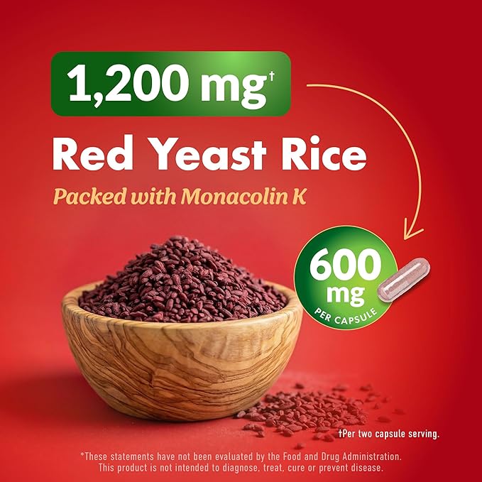 Red Yeast Rice with CoQ10 Supplement | Healthy Cholesterol Levels &amp Heart Health Support | Extra Strength Red Yeast Rice 1200 MG (600 MG Per Capsule) with Monakolin K | No Citrinin Non-GMO | 120