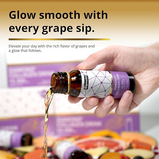 Diamond Collagen Drink 15000mg Marine Collagen Peptides Liquid Shots Best Served Chilled to Minimize Fish Taste Supports Skin Hair &amp Nail Health-1.69 fl oz x10