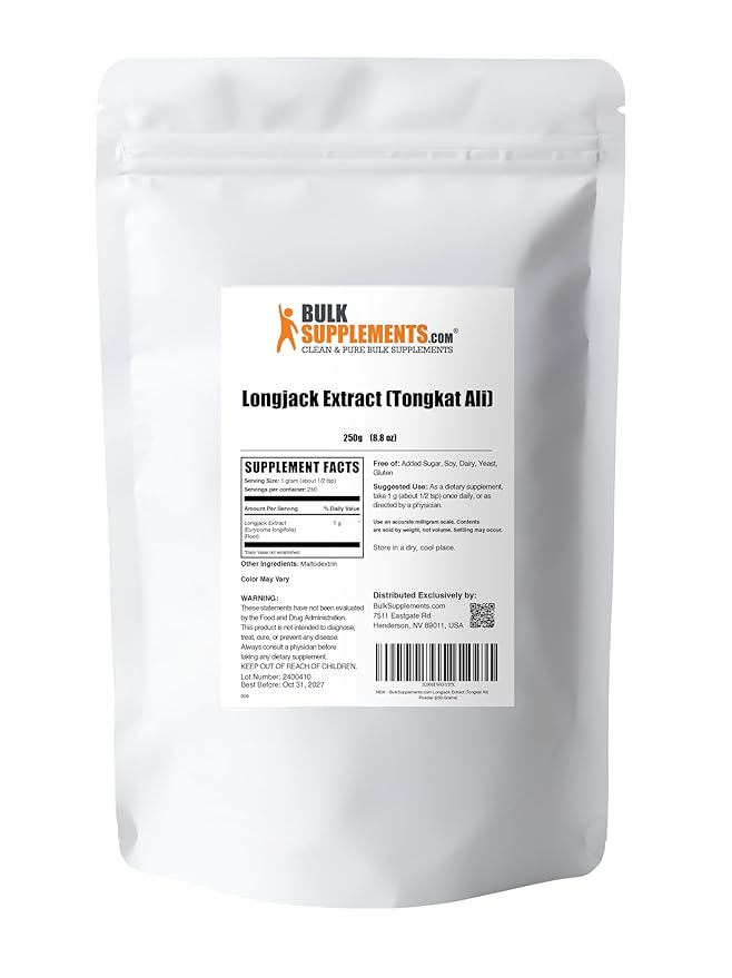 BulkSupplements.com Longjack Extract Powder - Tongkat Ali Extract Tongkat Ali for Men &amp Women - Gluten Free 1g per Serving 250g (8.8 oz) (Pack of 1)