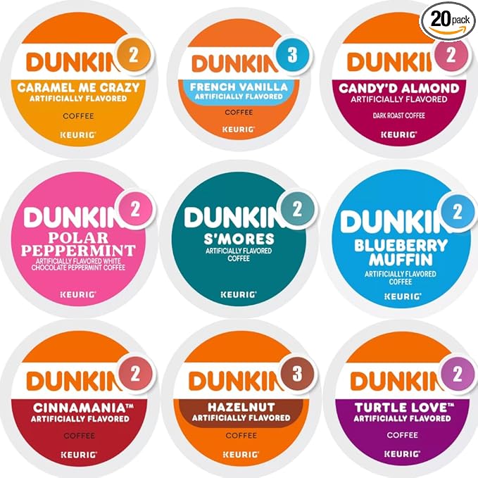 Flavored Coffee Variety Pack – 20 Count K-Cup Pods Sampler for K-Cup Brewers – Includes Caramel Me Crazy French Vanilla Hazelnut Blueberry Muffin Polar Peppermint Turtle Love Cinnamania S’mores