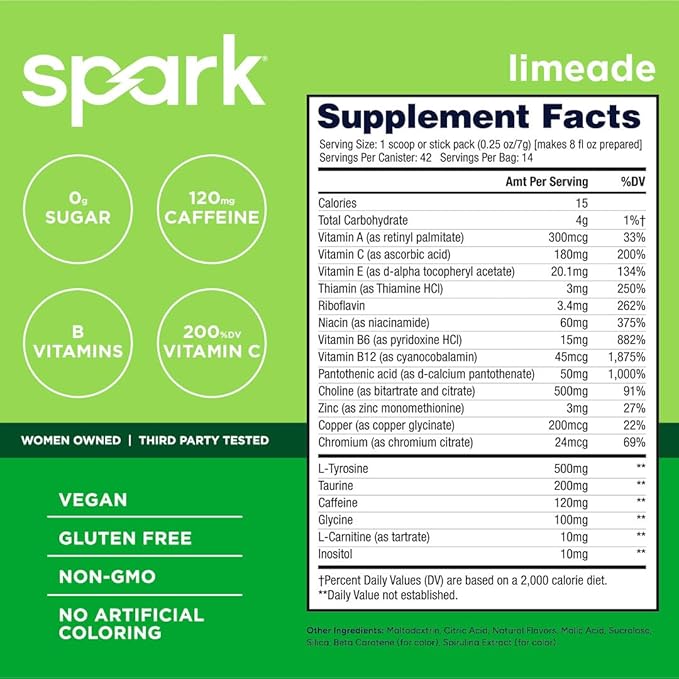 AdvoCare Spark - Energy Drink Mix - Vitamin &amp Amino Acid Supplement - Supports Energy &amp Focus - Portable Immune Support - Sugar-Free - Limeade (10.5 oz)