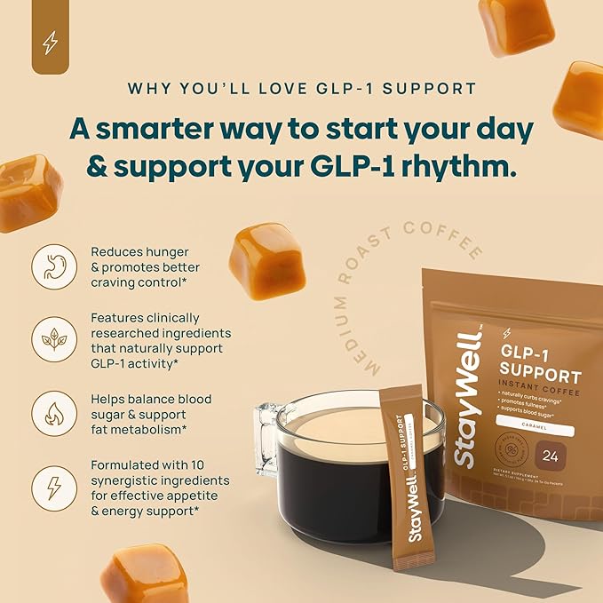 Slim Coffee GLP-1 Supplement | GLP 1 Booster to Control Appetite and Cravings | Great Tasting Metabolic Support - Coffee Bean Extract Green Tea Yerba Mate (Caramel)
