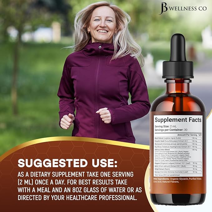 Wormwood Black Walnut Cleanse for Humans Drops Liquid Soursop Garlic Pumpkin Seed PAU D'Arco Oil of Oregano Turmeric Berberine Neem Extract Hull Bark Tincture - 4 oz