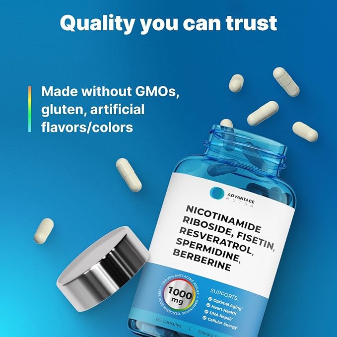 Liposomal Nicotinamide Riboside NR Supplement Resveratrol NAD : Nicotinamide 500mg w/Fisetin Resveratrol Powder Spermidine Berberine NAD Resveratrol Supplement 500 mg - 60 caps 2 Pack