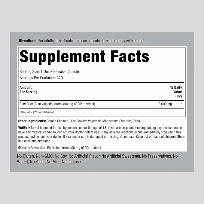 Piping Rock Beet Root Powder Capsules | 320 Pills | Concentrated Extract | Herbal Supplement | Non-GMO Gluten Free