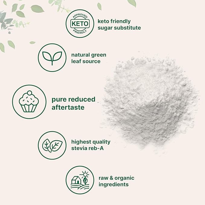 Micro Ingredients Pure Organic Stevia Powder 1 Pound 2837 Servings Highest Grade Stevia Green Leaf Extract Reb-A Reduced Bitter Aftertaste 0 Calorie Natural Sweetener Sugar Alternative Keto F