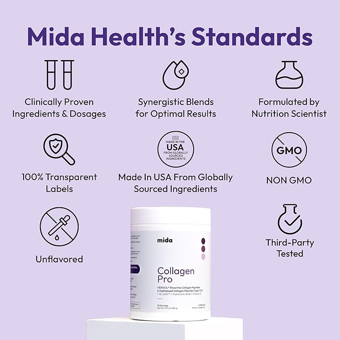 VERISOL® Hydrolyzed Collagen Peptides Type I &amp III with Vitamin C Hyaluronic Acid Biotin Q-ACTIN® | Unflavored Powder for Smooth Skin Thick Hair Strong Nails &amp Joint Health | 30 Servings