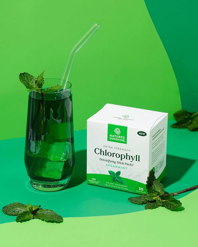 Nature's Sunshine Chlorophyll Stick Packs: Supercharge Your Detox and Boost Gut Health in Convenient Delicious Stick Packs (Spearmint)