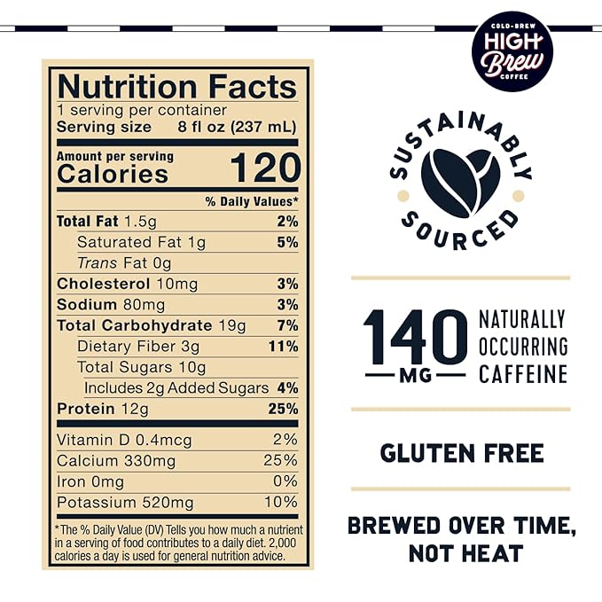 HIGH Brew Coffee Cold Brew Coffee + Protein Creamy Cappuccino 8 Oz Can 12/pack