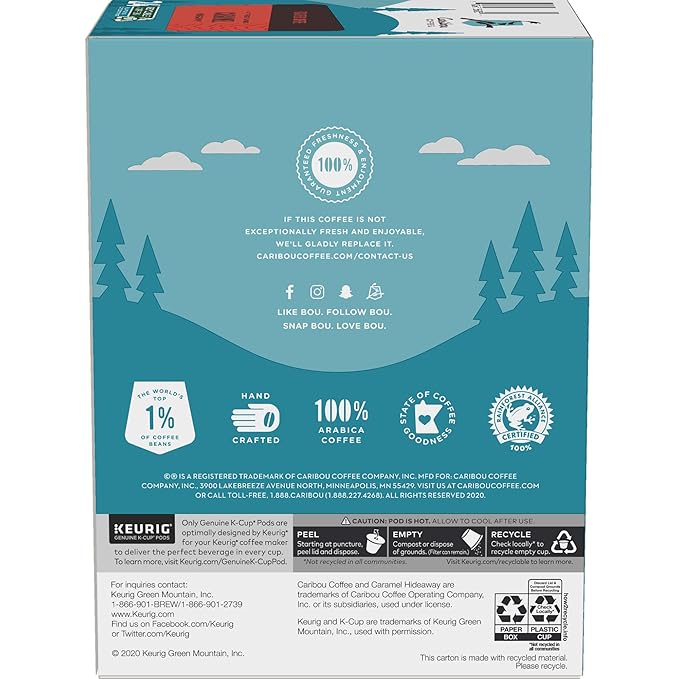 Caribou Coffee Caramel Flavored Coffee Single Serve Keurig K-Cup Pods Medium Roast Coffee 96-Count Box (Pack of 4)