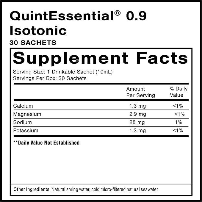 Quicksilver Scientific Quintessential 0.9 Sachets - Isotonic Solution with Sea Water Minerals + Alpine Spring - Liquid Hydration Electrolyte + Multi Minerals Supplement (30 Count)