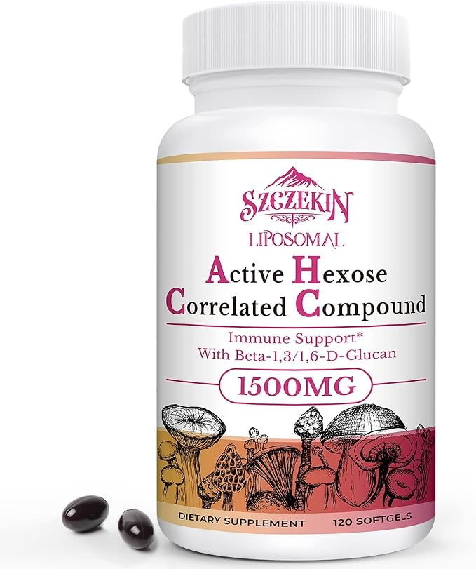1500mg Liposomal Active Hexose Correlated Supplement120 Soft Gels Beta-Glucans with Natural Mushroom Extract Immune System Liver Function Maintain T-Cell &amp Killer Cell Activity