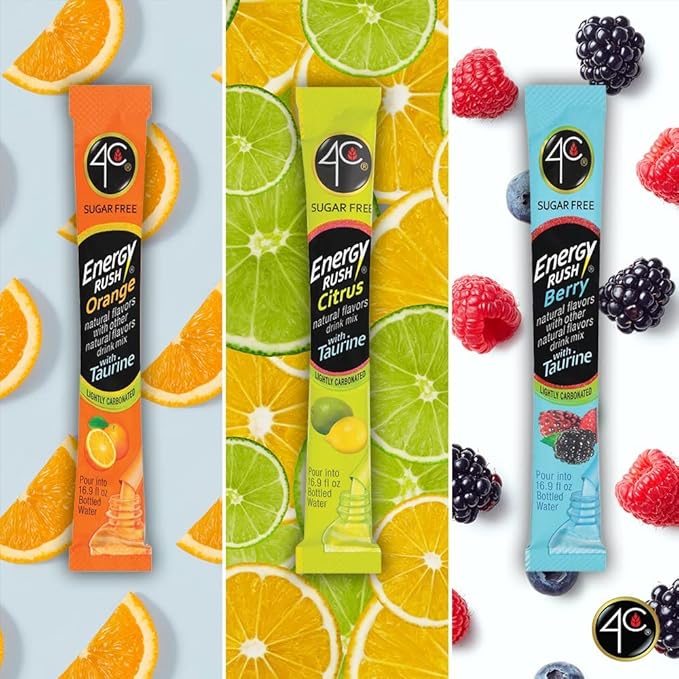 4C Powder Energy Rush Stix Energy Rush - Berry 350 Count Bulk Buy Singles Stix On the Go Refreshing Water Flavorings Value Pack