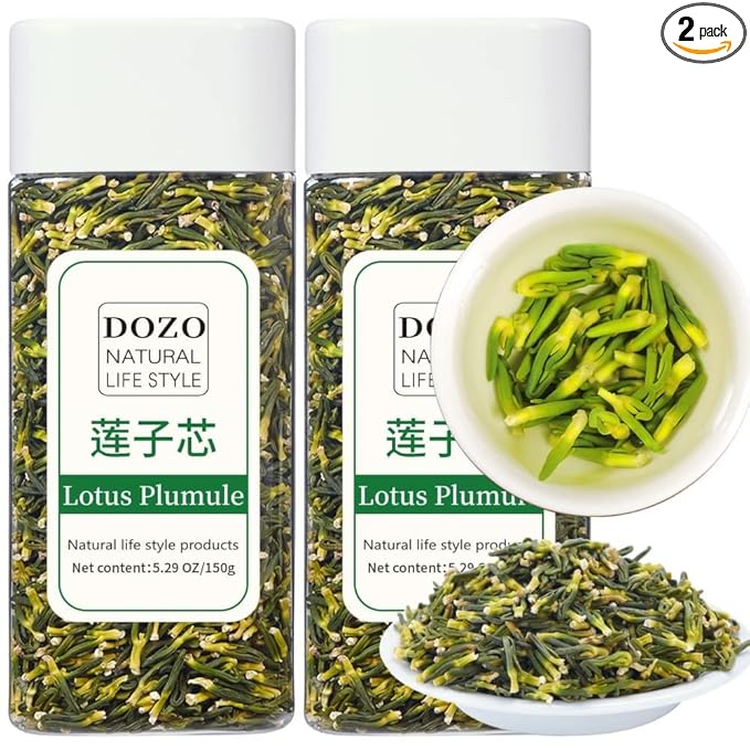 DOZO Dried Lotus Plumule Tea 10.58oz/300g Wild Natural Lotus Seed Core Premium Chinese Herbal Bitter Tea Dried Herbs Sulfur Free Caffeine Free 莲子心 特级免洗莲子芯