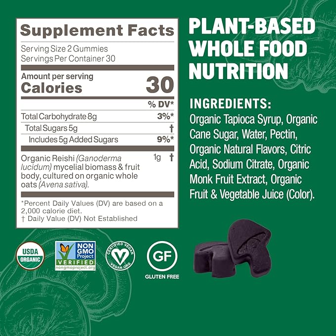 OM MUSHROOM SUPERFOOD Reishi Gummies – USA Grown Organic Mushrooms – Supports Immune Health Balance &amp Stress Relief – Watermelon Dream Flavour – 30 Servings 60 Count.
