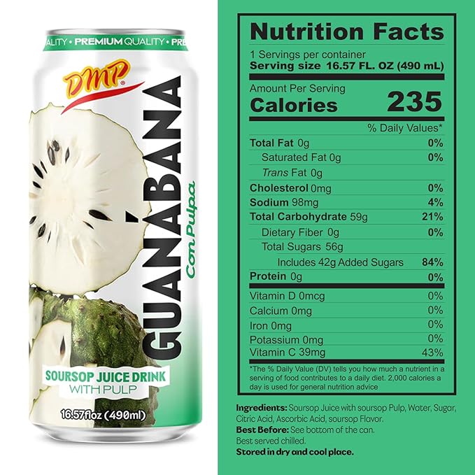 De Mi Pais Soursop - Guanabana Juice with Pulp Premium Quality Refreshing Fruit Beverage Canned Juice Perfect for Tropical Drinks Organic Experience Size 16.57 Fl Oz 12-Pack