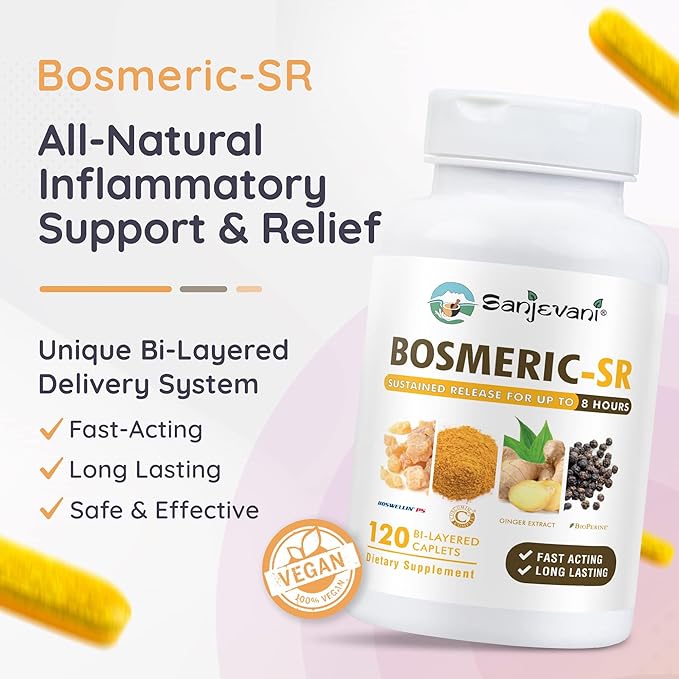 Joint Immune Support Supplement Patented Blend Turmeric Curcumin C3 Complex with Black Pepper Boswellia PS Extract &amp Ginger Fast-Acting 20 minutes 8-Hour Sustained Release 120 Caplets - Sanje