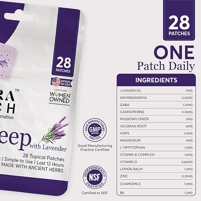 Zovira Sleep Patches for Adults Melatonin Free with Lavender Ashwagandha &amp Magnesium Patch | Easy-to-Apply Aromatherapy to Relax &amp Wake Up Refreshed | Long-Lasting Night Comfort | 28 Patches