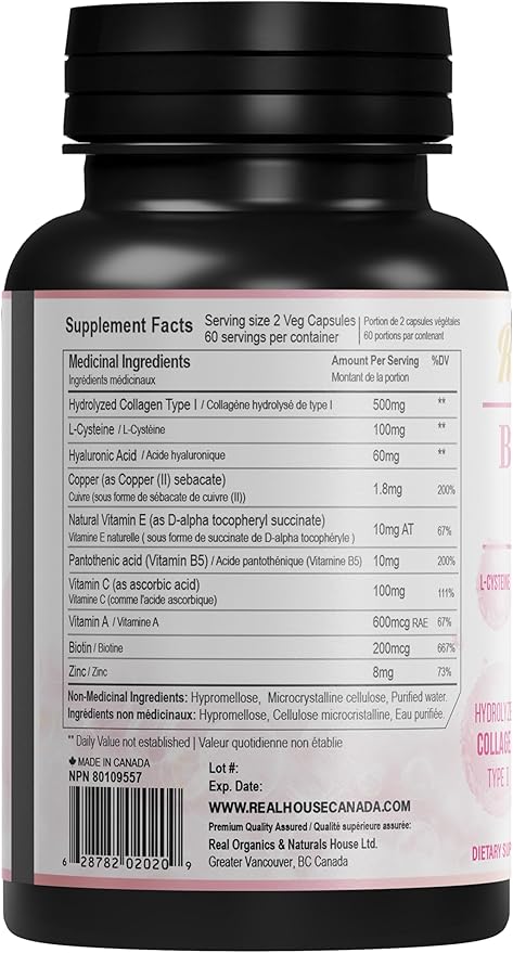 Premium Beauty Skin 25+ | Hydrolyzed Collagen Type I Hyaluronic Acid L-Cysteine Vitamins C A B5 E &amp Biotin Copper | Support Healthy Skin Nails Hair Glowing Look