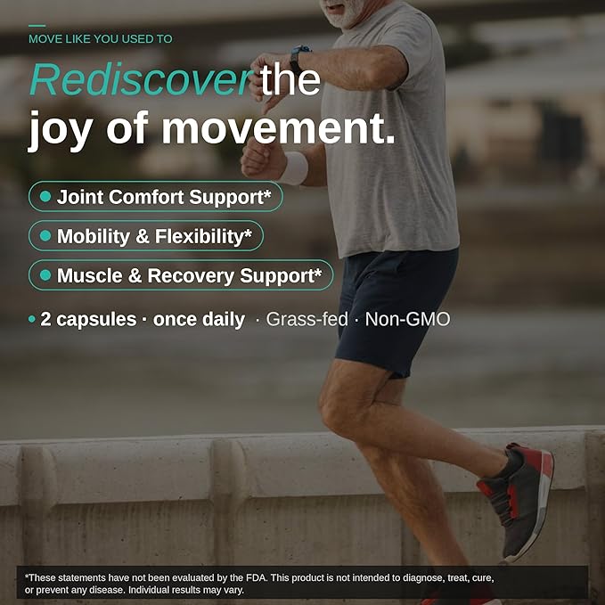 Bone &amp Joint Peptide Complex – Grass-Fed Cartilage Bone Marrow &amp Muscle Peptides – Supports Joints Mobility &amp Recovery – Grass-Fed Non-GMO – 60 Capsules (30-Day Supply)
