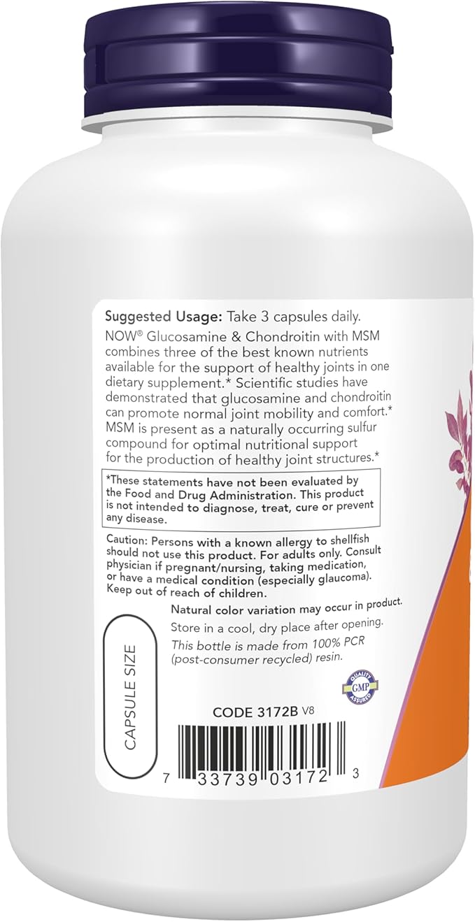 NOW Foods Glucosamine 1.1g Chondroitin 1.2g with MSM 300mg 180 Capsules (Pack of 2)