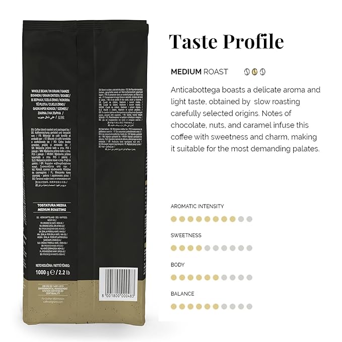 Caffe' Vergnano Whole Bean Coffee Bundle - Antica Bottega Beans 1000g bag &amp Cremoso Espresso Original Line Machine Compatible Capsules (50 Pack)