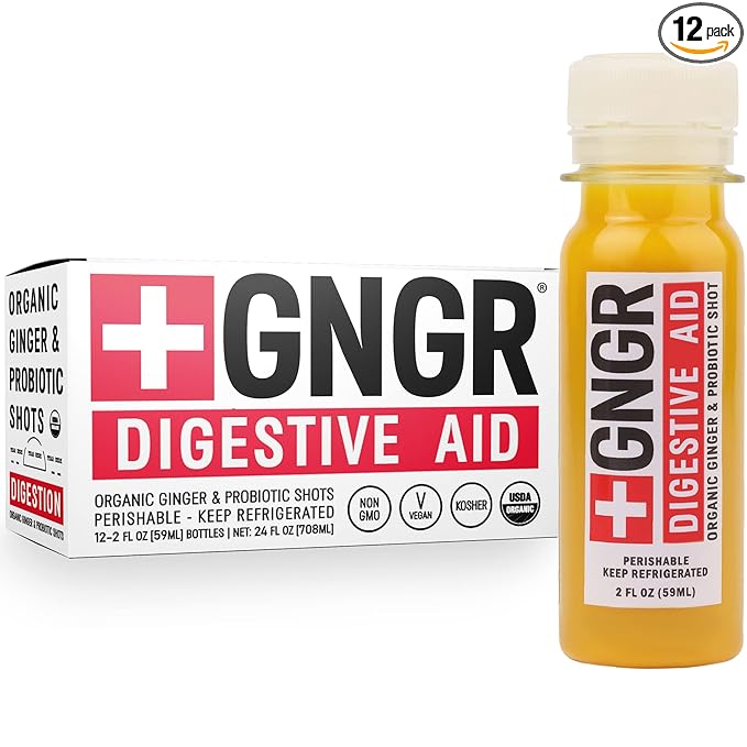 +GNGR Digestive Aid – Organic Ginger Shot with Turmeric &amp Black Pepper. High-Absorption Curcumin with Probiotics for Immune Digestive &amp Gut Health. Cold-Pressed Ginger Shots. 2 fl oz Bottles