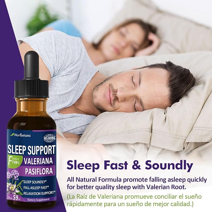 Valerian Sleep Support Drops Gotas de Pasiflora y Valeriana y Lavanda para Dormir Profundamente rapido. Passion Flower &amp Lavender Extract Liquid Tincture for Fast and Sound Sleep. 2oz