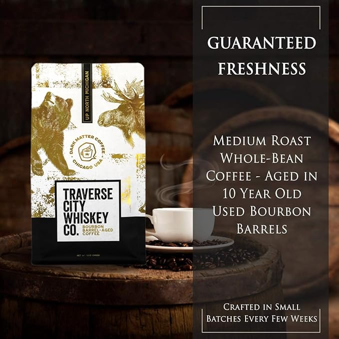 Traverse City Whiskey Co. Barrel Aged Coffee | Stillhouse Blend Aged in 10 Year Old Bourbon Barrels | Medium Roasted Beans for a Bold and Smooth Taste | 12oz