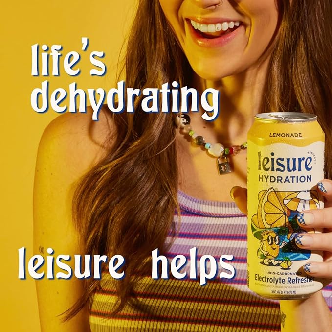 Leisure Hydration Non-Carbonated Electrolyte Refresher Lemonade Flavor - Low Sugar Nutrient Enhanced Water Beverage - Get The Best Hydration Packed w/ Magnesium &amp Ashwagandha For Mood &amp Stres