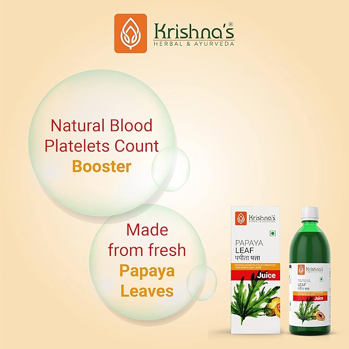 KRISHNA'S HERBAL &amp AYURVEDA Papaya Leaf Juice - Fresh Papaya Leaves Helps to Boost platelets Count 500 ml (Pack of 2)