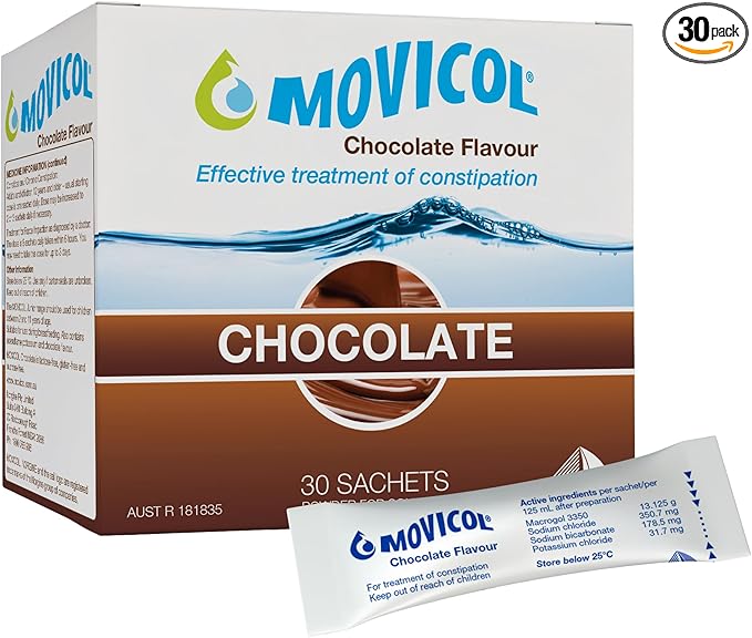 Movicol Sachets for Relieve of Constipation to Restore Comfortable Bowel Movements - Chocolate Flavor - 30 Sachets