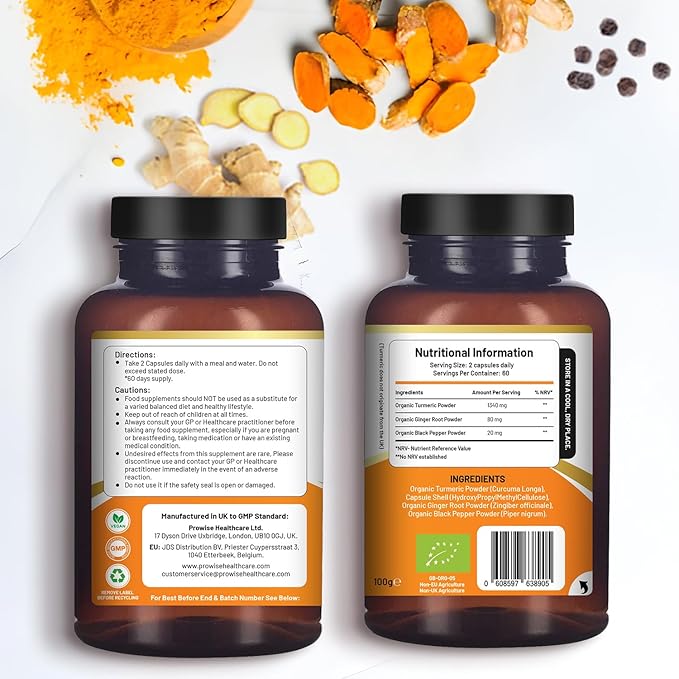 Turmeric Curcumin 1440mg with Black Pepper &amp Ginger I 120 Vegan Turmeric Capsules High Strength (2 Month Supply) I Made in The UK by Prowise Healthcare