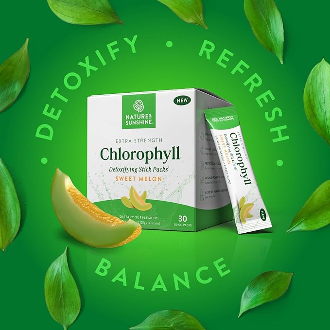 Nature's Sunshine Chlorophyll Stick Packs: Supercharge Your Detox and Boost Gut Health in Convenient Delicious Stick Packs (Sweet Melon)