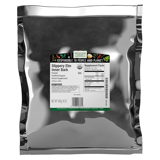 Frontier Herb Bulk Slippery Elm Bark Organic Powder Inner Bark 1 Pound