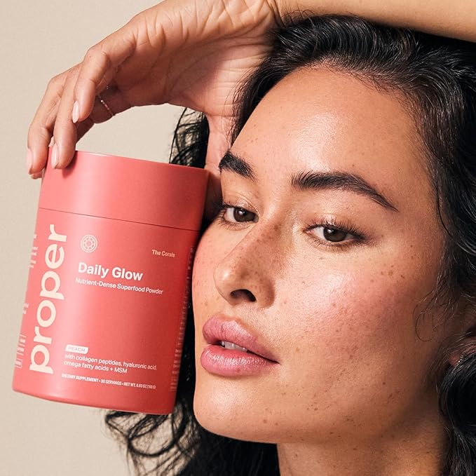 Proper The Corals Daily Glow Beauty Blend - Nutrient Dense Superfood Powder with Collagen Peptides Hyaluronic Acid Powder Vitamin C and MSM. Hair Skin Nail Vitamin Supplement for Women &amp Men