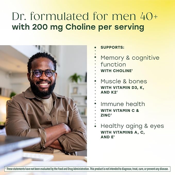 MegaFood Men's 40+ Advanced Multivitamin for Men - Dr-Formulated - Choline Vitamin B Vitamin C Vitamin D Zinc &amp Real Food - Brain Health Immune Support - Vegetarian - 120 Tabs (60 Servings)