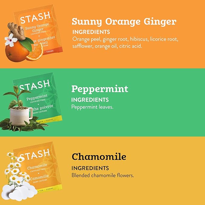 Stash Tea Soothing Herbal Tea 6 Flavor Variety Pack 6 Boxes With 18-20 Tea Bags Each